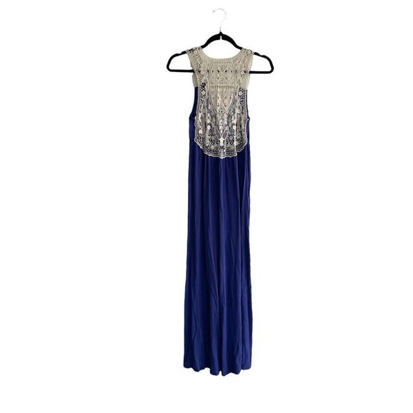 M4EO Sleeveless Boho Maxi Dress Embroidery Indigo Blue M - Picture 2 of 8